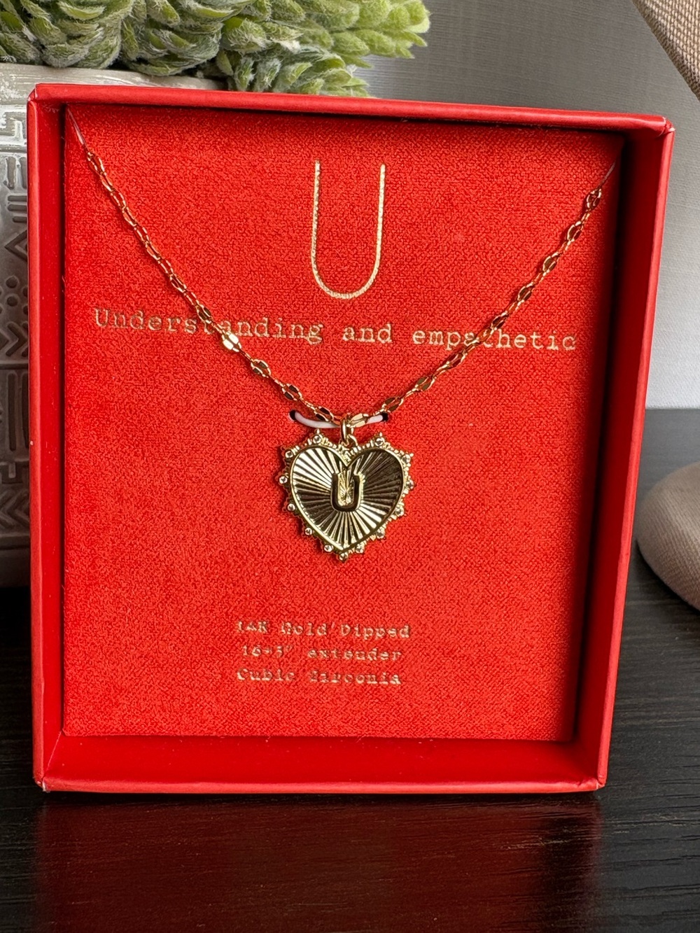 NIB A New Day 14K Gold Dipped Cubic Zirconia Letter U Heart Pendant Necklace